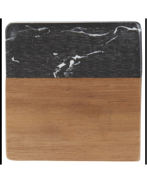 Ensemble de dessous de verre en marbre noir et bois